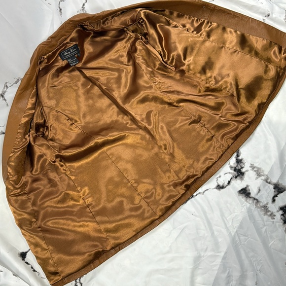 Terry Lewis Stiff Leather Jacket Embossed Paisley Pattern Single Button Lined - Picture 9 of 10